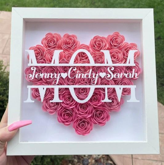 Mamma Hjärtformad Monogram Flower Shadow Box