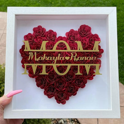 Mamma Hjärtformad Monogram Flower Shadow Box